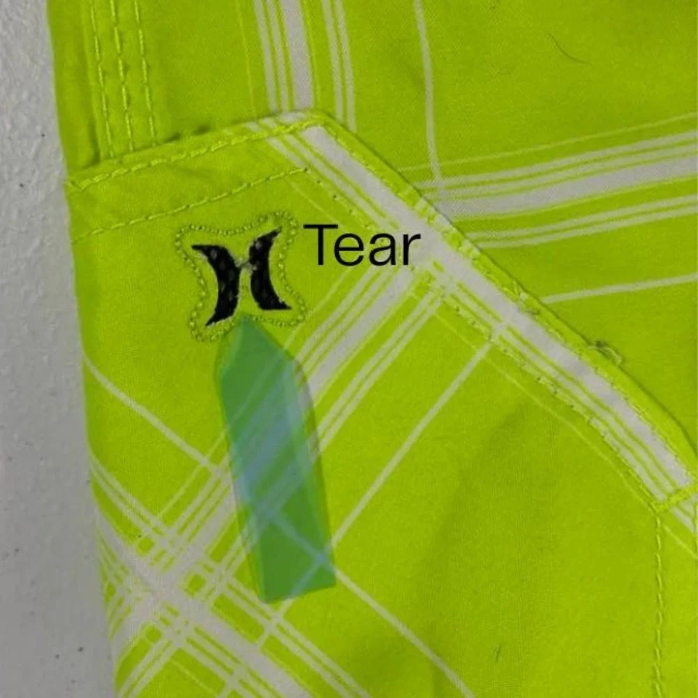 Hurley Board Shorts Mens 38 Neon Green Plaid Surf Swim Y2K Beach Skater Surfcore